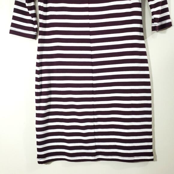 Gap Boatneck Dress Burgundy/White Stripe 3/4 Sleeve Fitted Size Small Petite NWT - Picture 8 of 12
